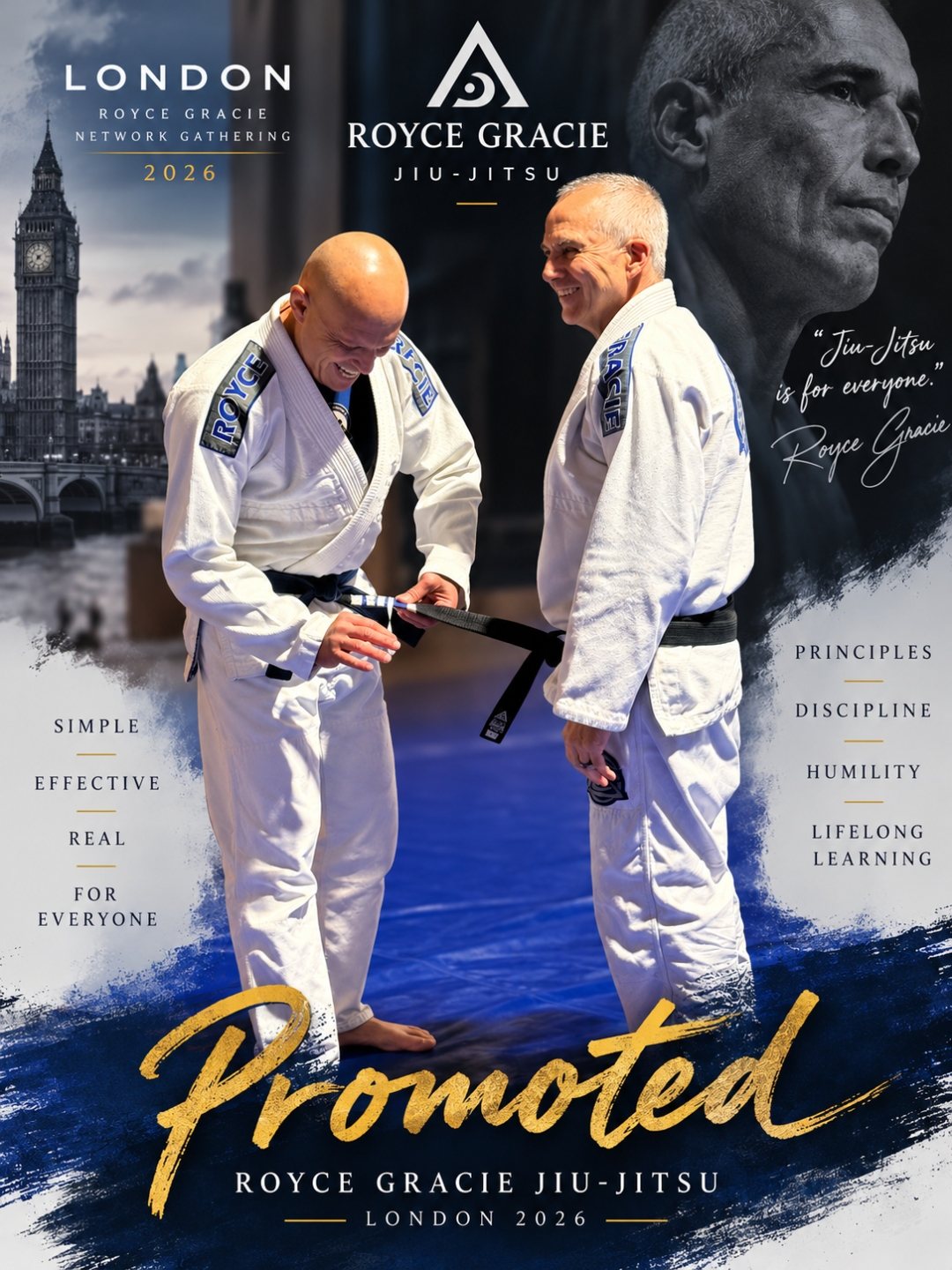 Royce Gracie promotes Professor Dave Gomez at the London 2026 gathering